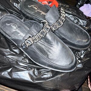 Free People Black Leather Chain Loafers